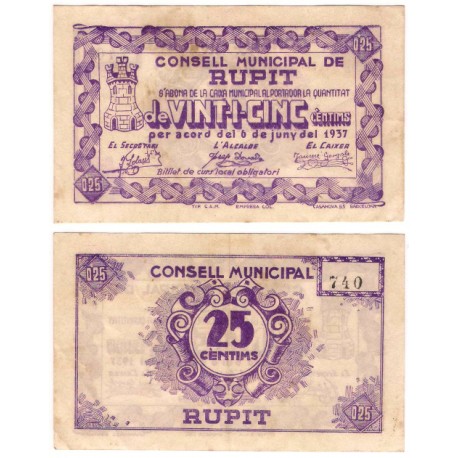 Rupit. 1937. 25 Céntimos (MBC-)