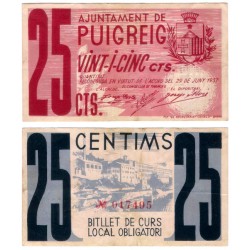 Puigreig. 1937. 25 Céntimos (MBC)