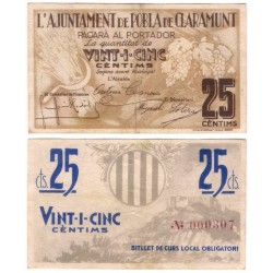 Pobla de Claramunt. 1937. 25 Céntimos (MBC)