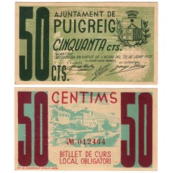 Puigreig. 1937. 50 Céntimos (SC)