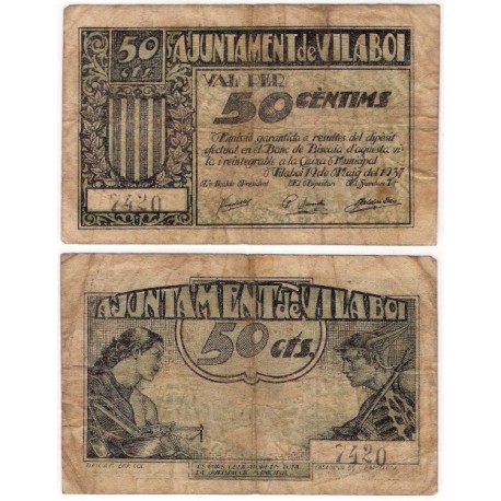 Vilaboi. 1937. 50 Céntimos (BC/BC+)