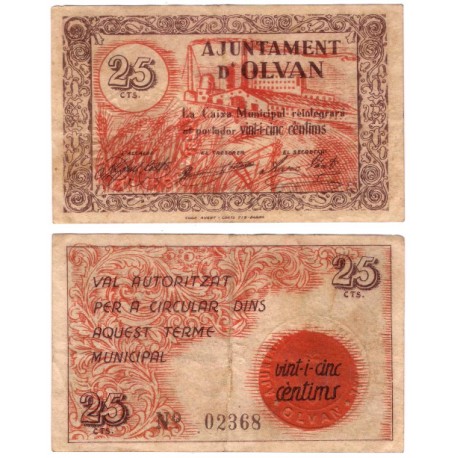 Olván. 1937. 25 Céntimos (BC+/MBC-)