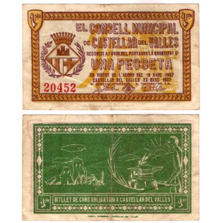 Castellar del Vallés. 1937. 1 Peseta (MBC-/MBC)