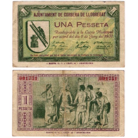 Corbera de Llobregat. 1937. 1 Peseta (MBC-)