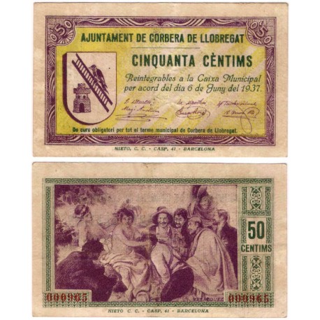 Corbera de Llobregat. 1937. 50 Céntimos (MBC/MBC-)
