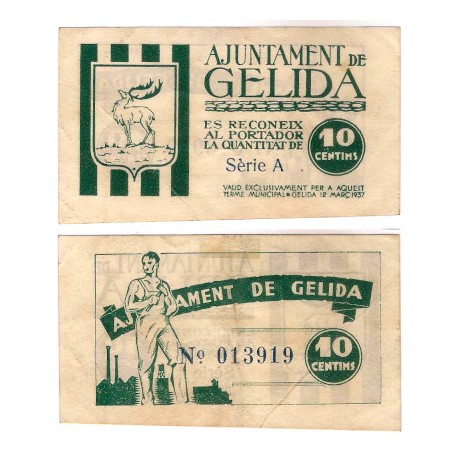 Gelida. 1937. 10 Céntimos (MBC)