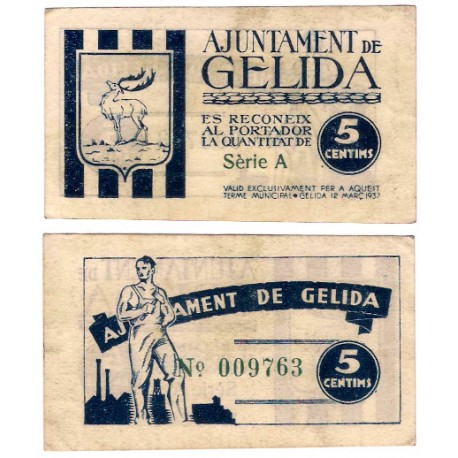 Gelida. 1937. 5 Céntimos (MBC)