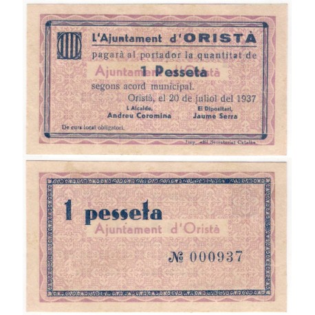 Oristà. 1937. 1 Peseta (SC)
