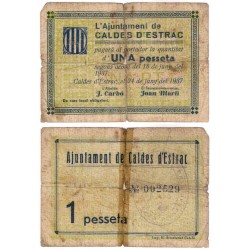 Caldes d'Estrac. 1937. 1 Peseta (BC) Roto por doblez central. Adhesivo