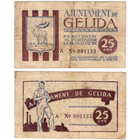 Gelida. 1937. 25 Céntimos (MBC-)