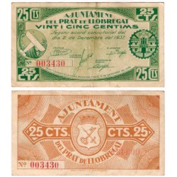 Prat de Llobregat. 1937. 25 Céntimos (MBC)