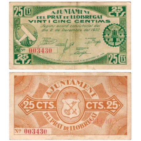 Prat de Llobregat. 1937. 25 Céntimos (MBC)