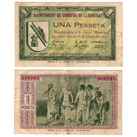 Corbera de Llobregat. 1937. 1 Peseta (MBC/MBC-)