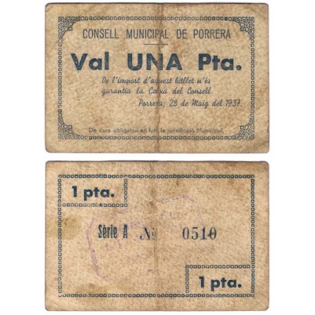 Porrera. 1937. 1 Peseta (BC/BC+)