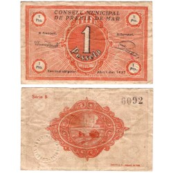 Premià de Mar. 1937. 1 Peseta (BC+) Leves roturas margen derecho