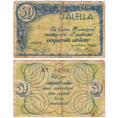 Alella. 1937. 50 Céntimos (BC/BC+)
