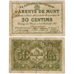 Arenys de Munt. 1937. 50 Céntimos (BC+)