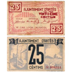 Artès. 1937. 25 Céntimos (MBC-) Leve rotura margen derecho