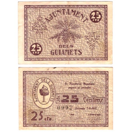 Guiamets. 1937. 25 Céntimos (MBC)