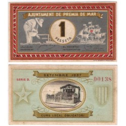 Premià de Mar. 1937. 1 Peseta (MBC+/MBC)
