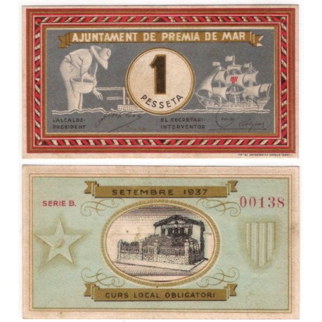 Premià de Mar. 1937. 1 Peseta (MBC+/MBC)