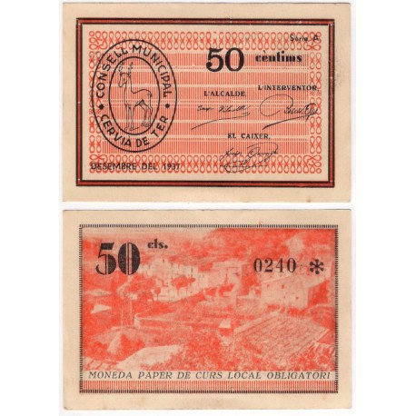 Cervià de Ter. 1937. 50 Céntimos (EBC/EBC+)