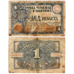 Argentona. 1937. 1 Peseta (BC/BC+) Manchas