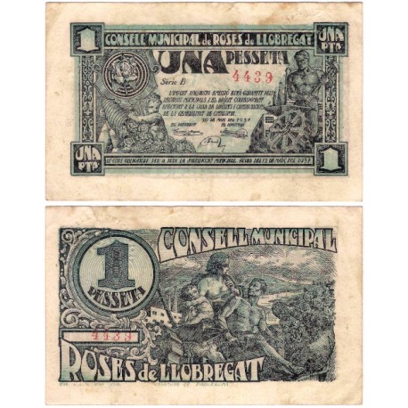 Roses de Llobregat. 1937. 1 Peseta (BC+/MBC-)