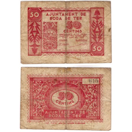 Roda de Ter. 1937. 50 Céntimos (BC/BC+)