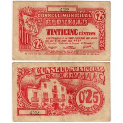 Cervelló. 1937. 25 Céntimos (BC+)