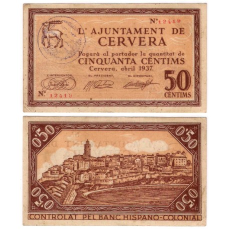 Cervera. 1937. 50 Céntimos (MBC+)