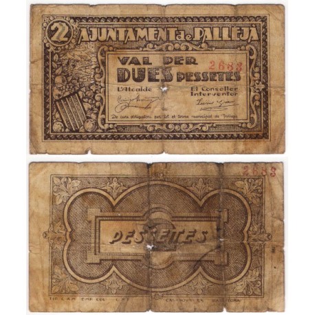 Pallejà. 1937. 2 Pesetas (BC/BC-) Roturas varias