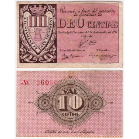 Baix Montseny. 1937. 10 Céntimos (MBC+)