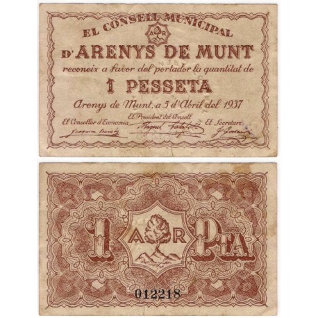 Arenys de Munt. 1937. 1 Peseta (MBC)