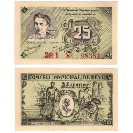 Reus. 1937. 25 Céntimos (SC)