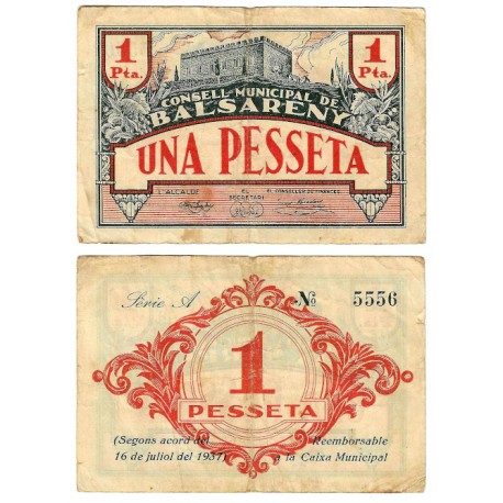 Balsareny. 1937. 1 Peseta (BC+)