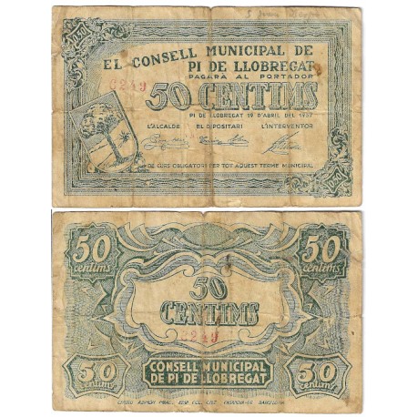 Pi de Llobregat. 1937. 50 Céntimos (BC)