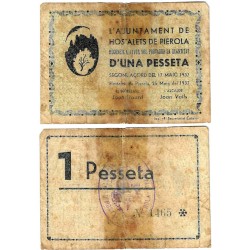 Hostalets de Pierola. 1937. 1 Peseta (BC/BC-) Roturas y adhesivo