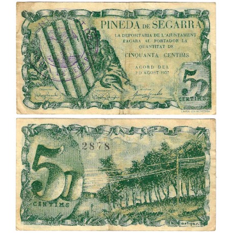 Pineda de Segarra. 1937. 50 Céntimos (MBC)