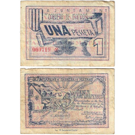 Cabrera de Mataró. 1937. 1 Peseta (MBC-)