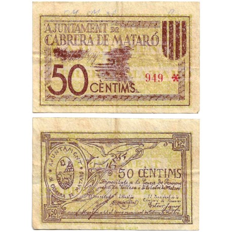 Cabrera de Mataró. 1937. 50 Céntimos (MBC-)