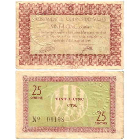 Codines del Vallès. 1937. 25 Céntimos (MBC/MBC-)