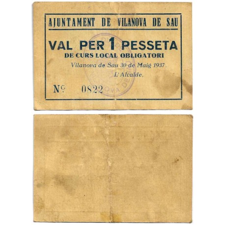 Vilanova de Sau. 1937. 1 Peseta (MBC-/BC+)
