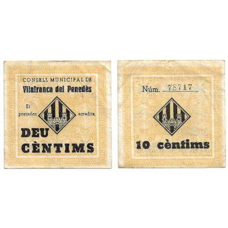 Vilafranca del Penedés. 1937. 10 Céntimos (MBC)