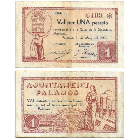 Palamós. 1937. 1 Peseta (MBC-/MBC)