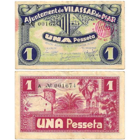 Vilassar de Mar. 1937. 1 Peseta (MBC/MBC+)