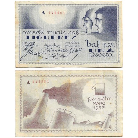 Figueres. 1937. 1 Peseta (MBC+)