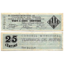 Vilafranca del Penedés. 1937. 25 Céntimos (MBC)