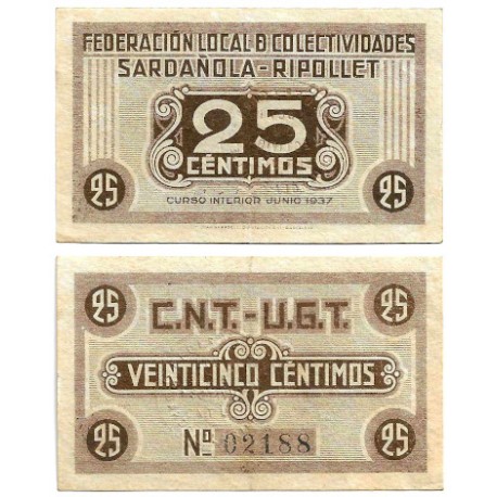 Federación Local de Colectividades. Sardañola - Ripollet. 25 Céntimos (MBC)