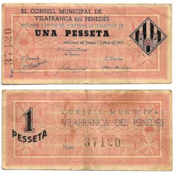 Vilafranca del Penedés. 1937. 1 Peseta (BC+/MBC-)